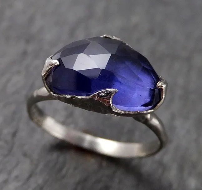 Fancy cut Iolite 14k White Gold Ring Gemstone Solitaire recycled statement cocktail statement 1550