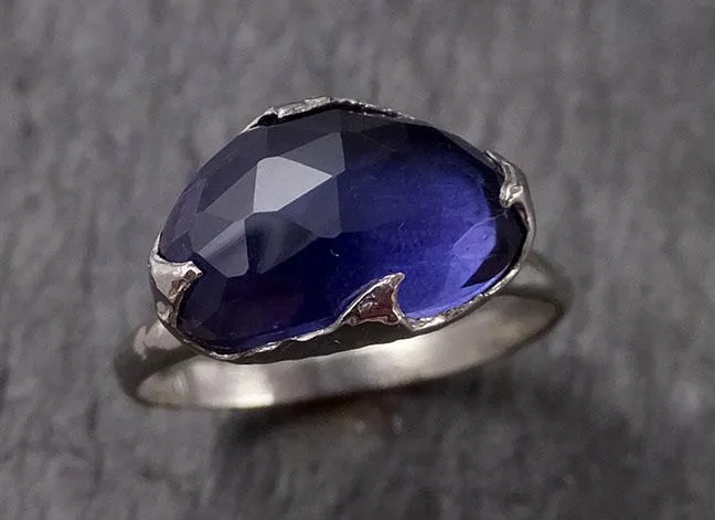 Fancy cut Iolite 14k White Gold Ring Gemstone Solitaire recycled statement cocktail statement 1550