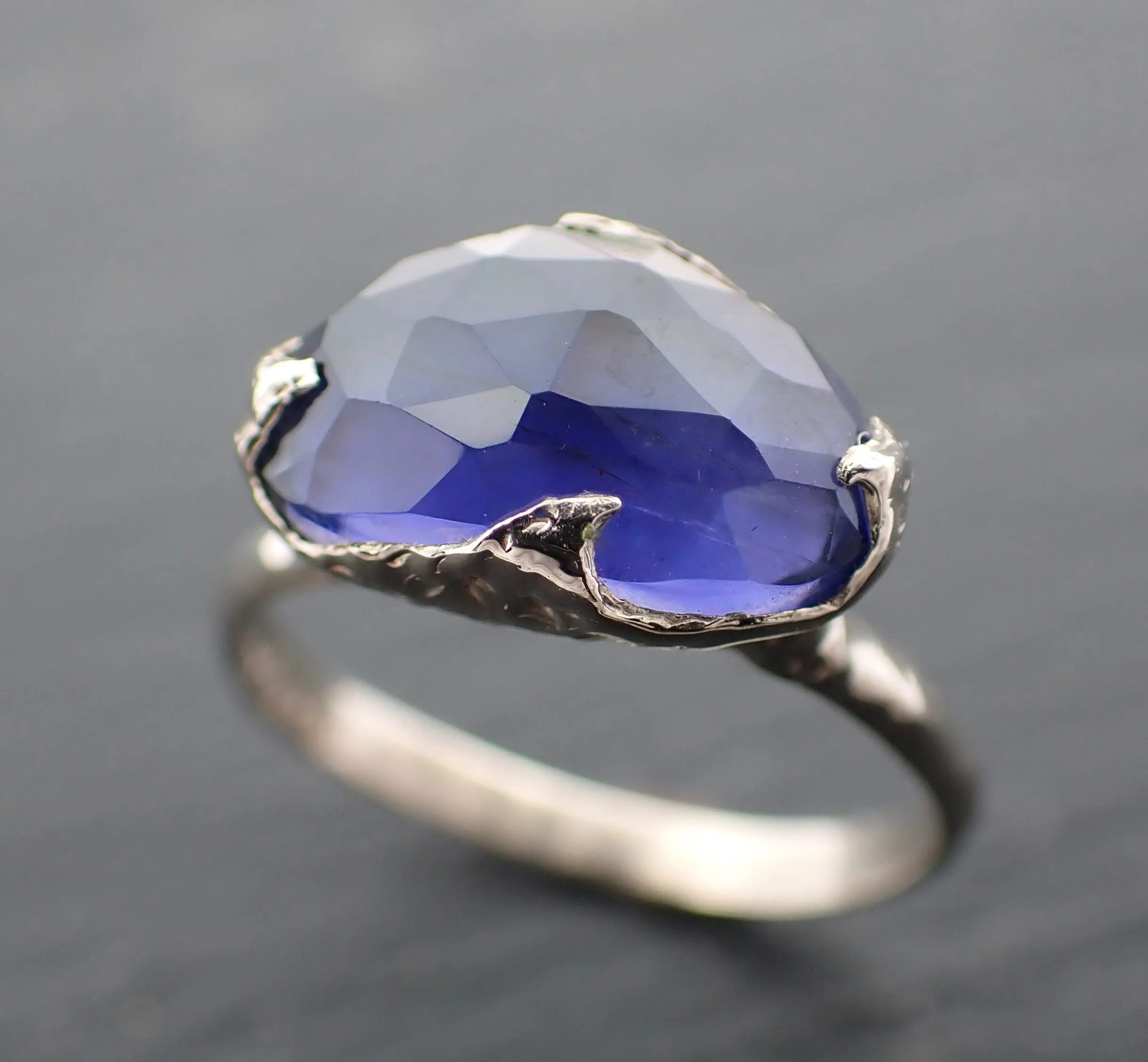Fancy cut Iolite 14k White Gold Ring Gemstone Solitaire recycled statement cocktail statement 1550