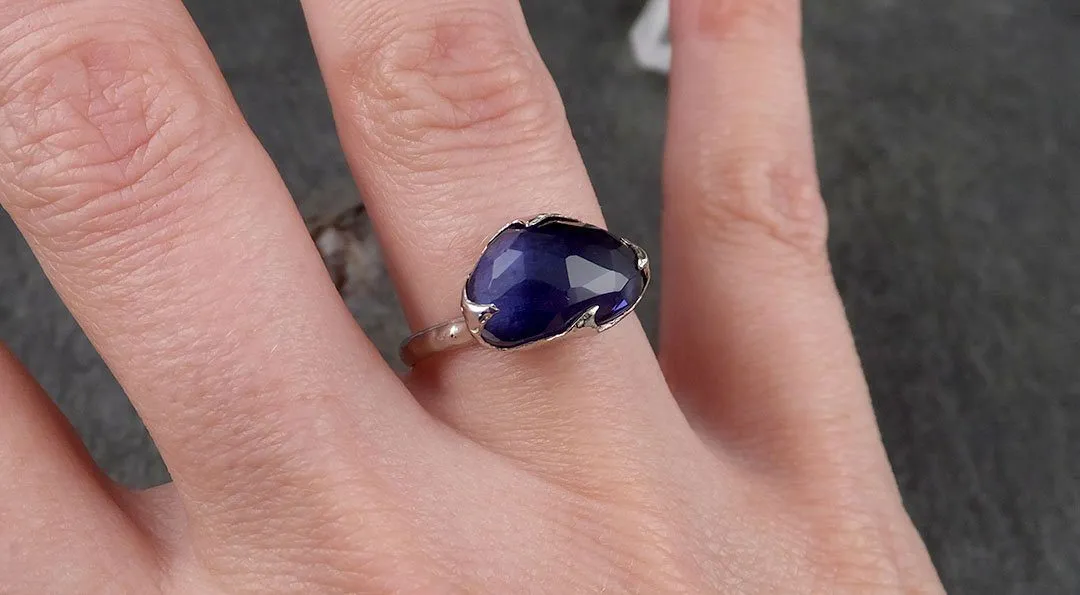 Fancy cut Iolite 14k White Gold Ring Gemstone Solitaire recycled statement cocktail statement 1550