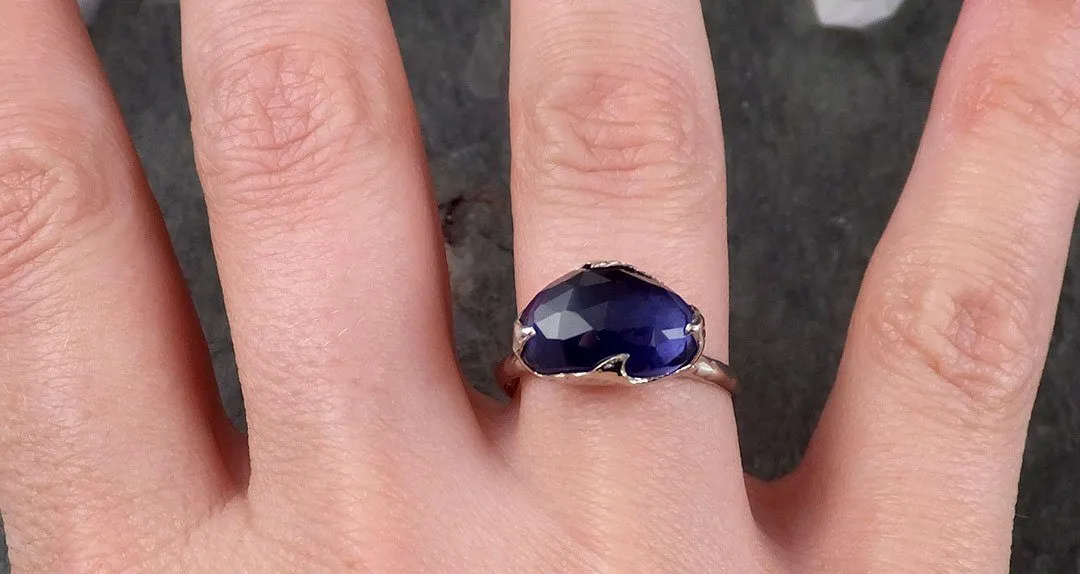 Fancy cut Iolite 14k White Gold Ring Gemstone Solitaire recycled statement cocktail statement 1550