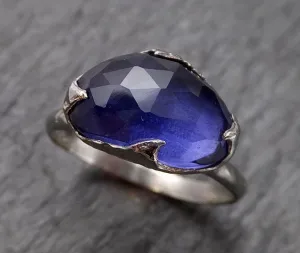 Fancy cut Iolite 14k White Gold Ring Gemstone Solitaire recycled statement cocktail statement 1550