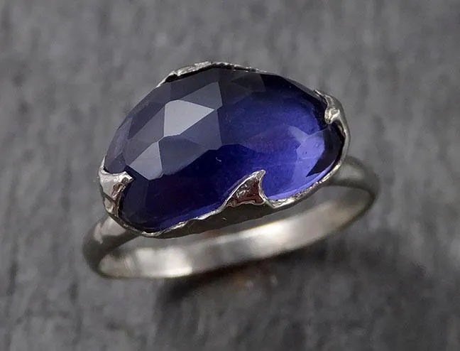 Fancy cut Iolite 14k White Gold Ring Gemstone Solitaire recycled statement cocktail statement 1550