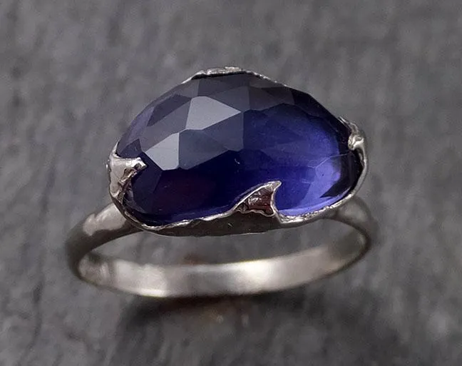 Fancy cut Iolite 14k White Gold Ring Gemstone Solitaire recycled statement cocktail statement 1550