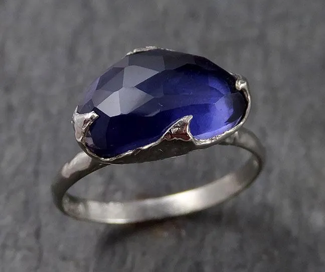 Fancy cut Iolite 14k White Gold Ring Gemstone Solitaire recycled statement cocktail statement 1550