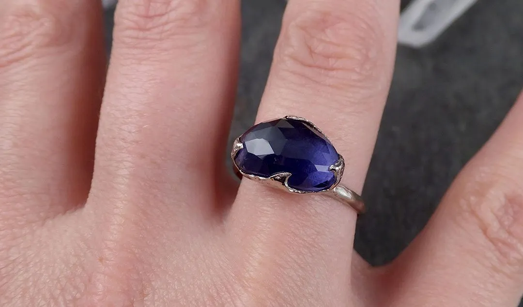 Fancy cut Iolite 14k White Gold Ring Gemstone Solitaire recycled statement cocktail statement 1550