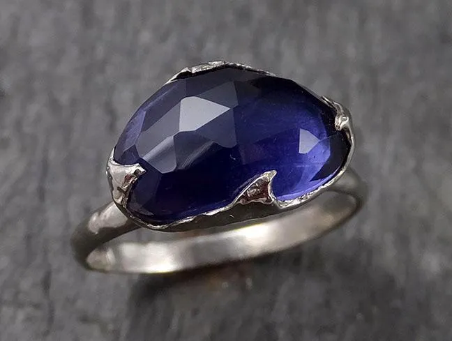 Fancy cut Iolite 14k White Gold Ring Gemstone Solitaire recycled statement cocktail statement 1550
