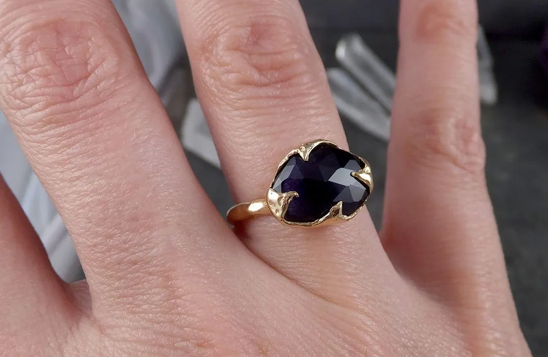 Fancy cut Iolite Yellow Gold Ring Gemstone Solitaire recycled 14k statement cocktail statement 1533