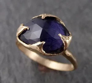 Fancy cut Iolite Yellow Gold Ring Gemstone Solitaire recycled 14k statement cocktail statement 1533