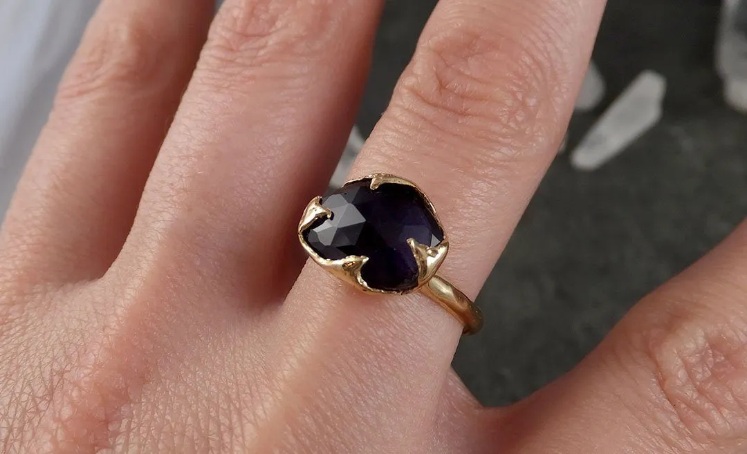 Fancy cut Iolite Yellow Gold Ring Gemstone Solitaire recycled 14k statement cocktail statement 1533