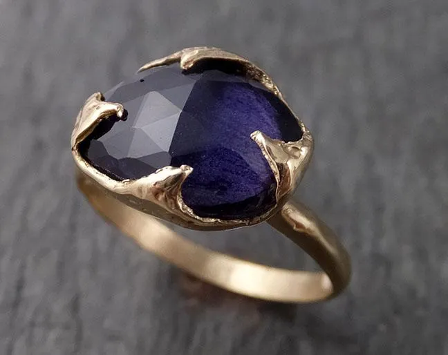 Fancy cut Iolite Yellow Gold Ring Gemstone Solitaire recycled 14k statement cocktail statement 1533