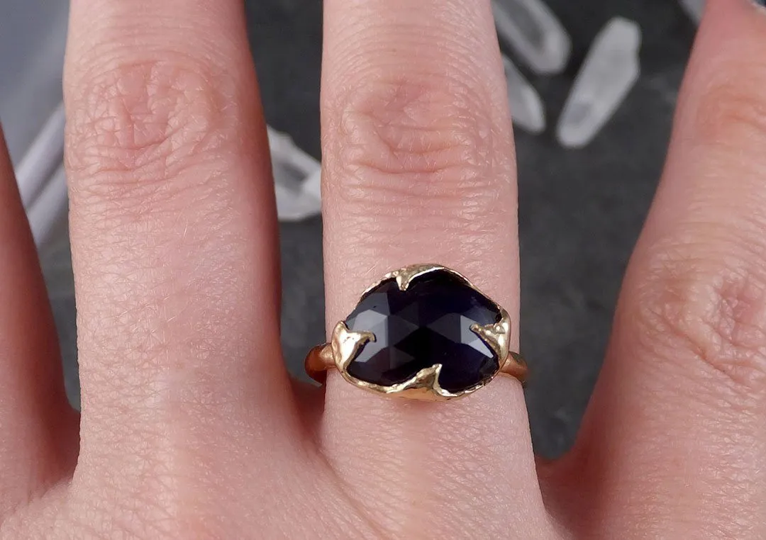 Fancy cut Iolite Yellow Gold Ring Gemstone Solitaire recycled 14k statement cocktail statement 1533