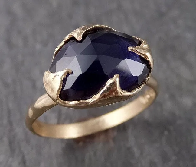 Fancy cut Iolite Yellow Gold Ring Gemstone Solitaire recycled 14k statement cocktail statement 1533