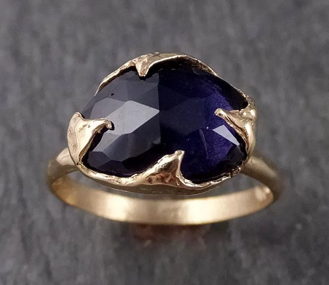 Fancy cut Iolite Yellow Gold Ring Gemstone Solitaire recycled 14k statement cocktail statement 1533
