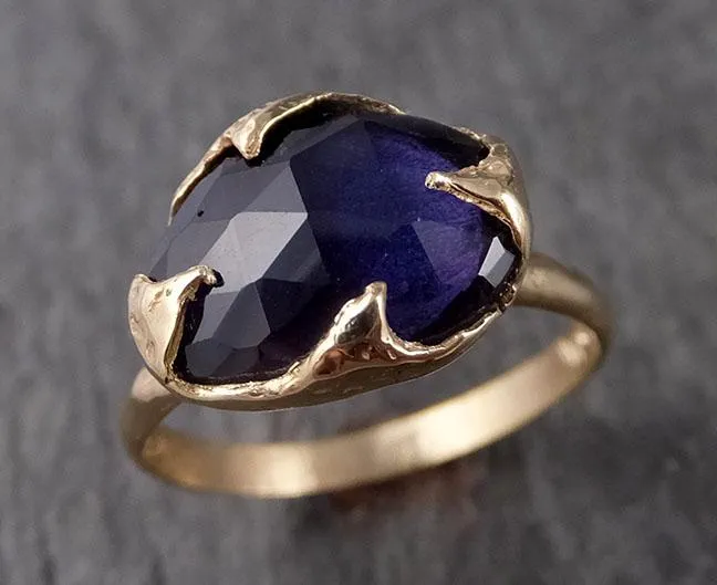 Fancy cut Iolite Yellow Gold Ring Gemstone Solitaire recycled 14k statement cocktail statement 1533