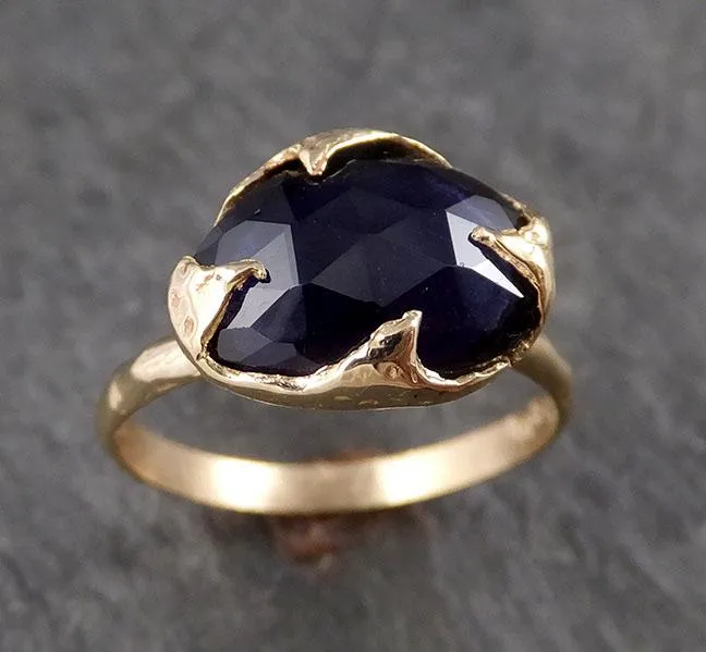 Fancy cut Iolite Yellow Gold Ring Gemstone Solitaire recycled 14k statement cocktail statement 1533