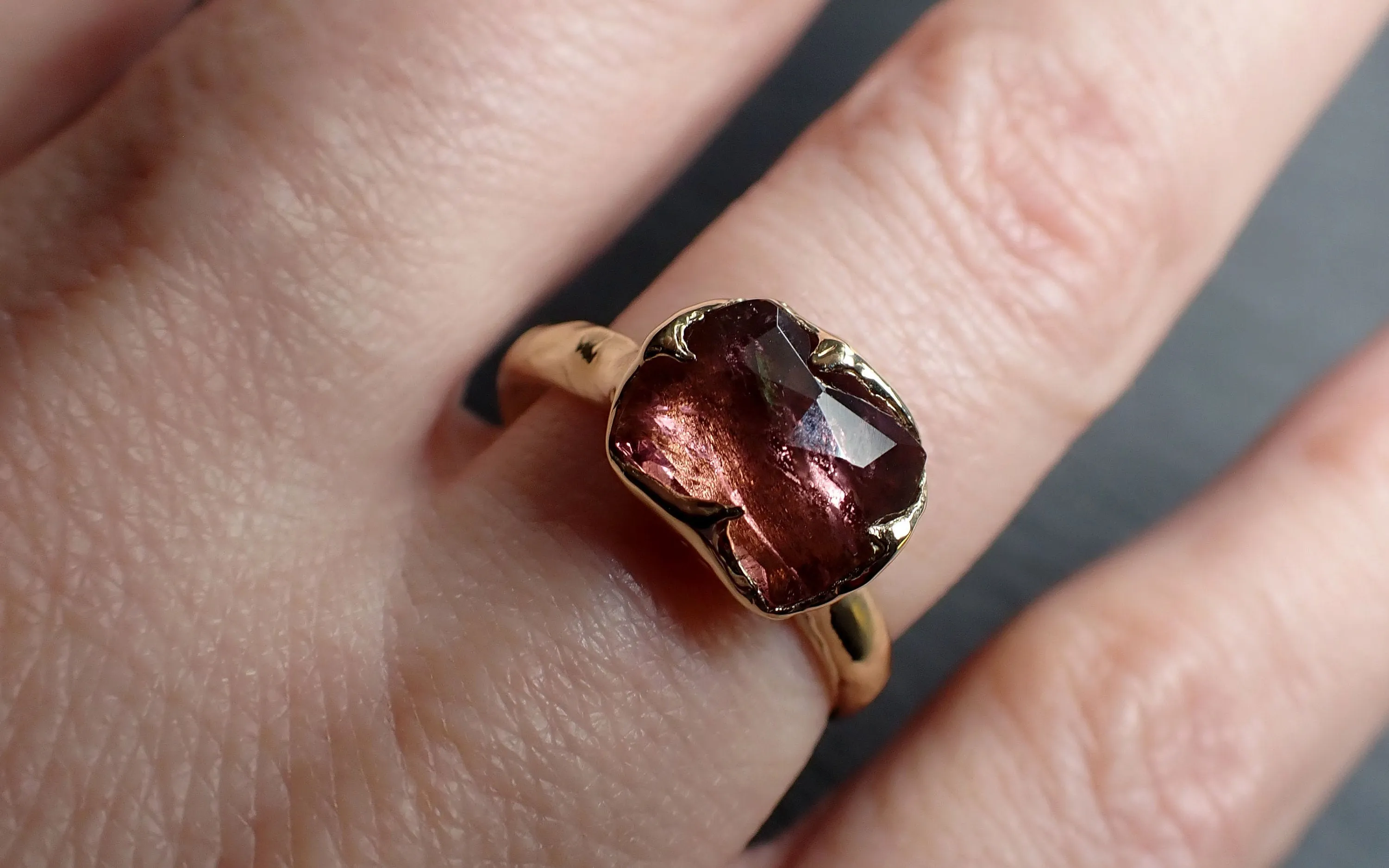Fancy cut pink Tourmaline Gold Ring Gemstone Solitaire recycled 14k yellow gold statement 3311