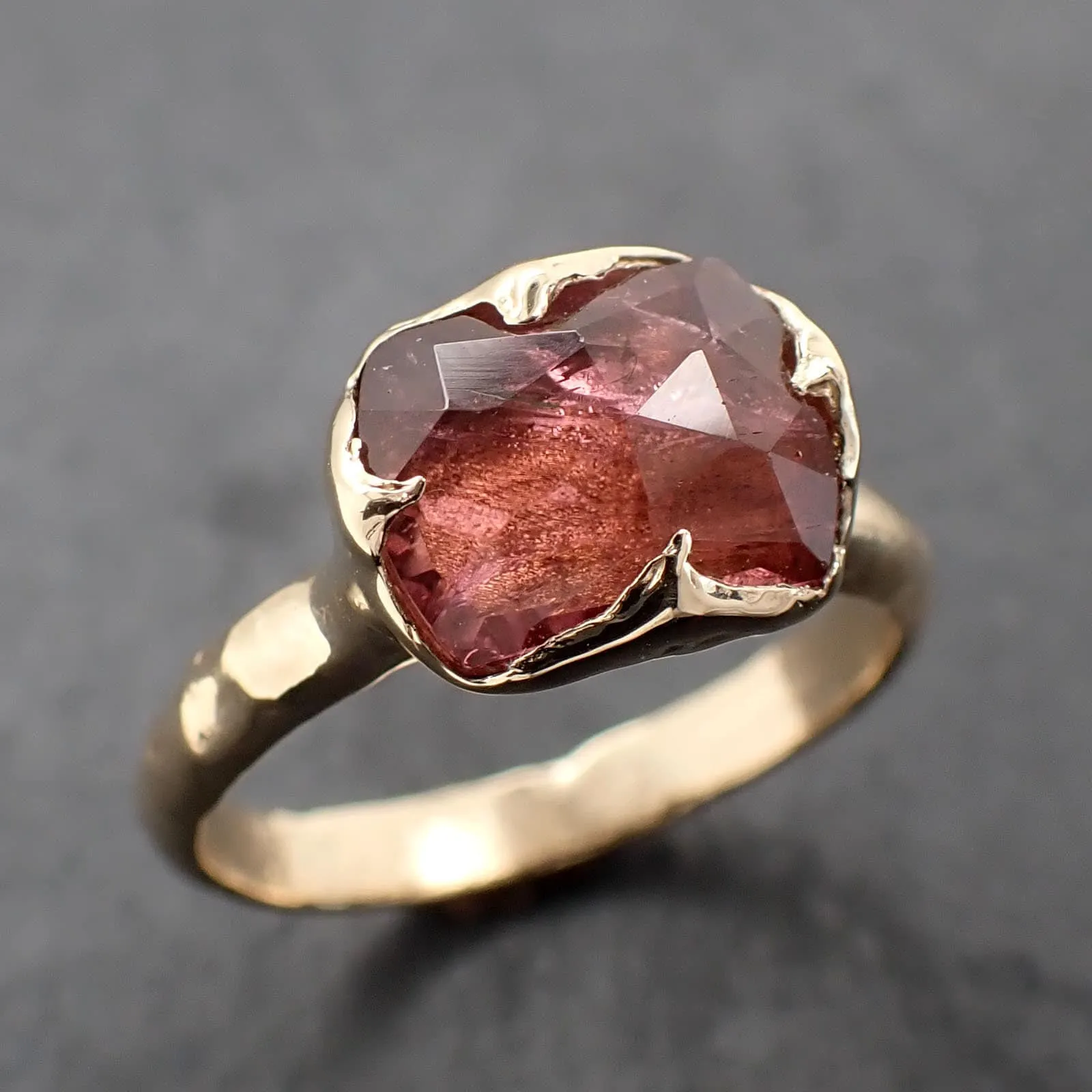 Fancy cut pink Tourmaline Gold Ring Gemstone Solitaire recycled 14k yellow gold statement 3311