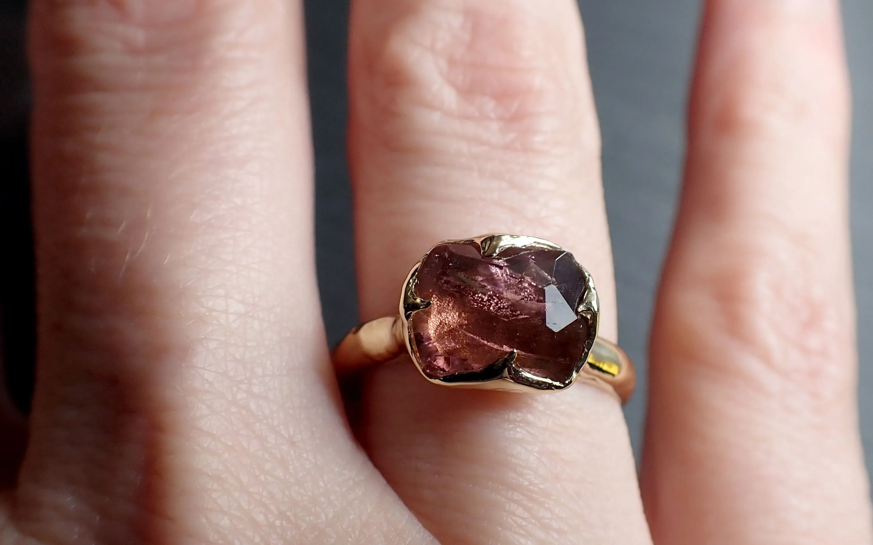 Fancy cut pink Tourmaline Gold Ring Gemstone Solitaire recycled 14k yellow gold statement 3311