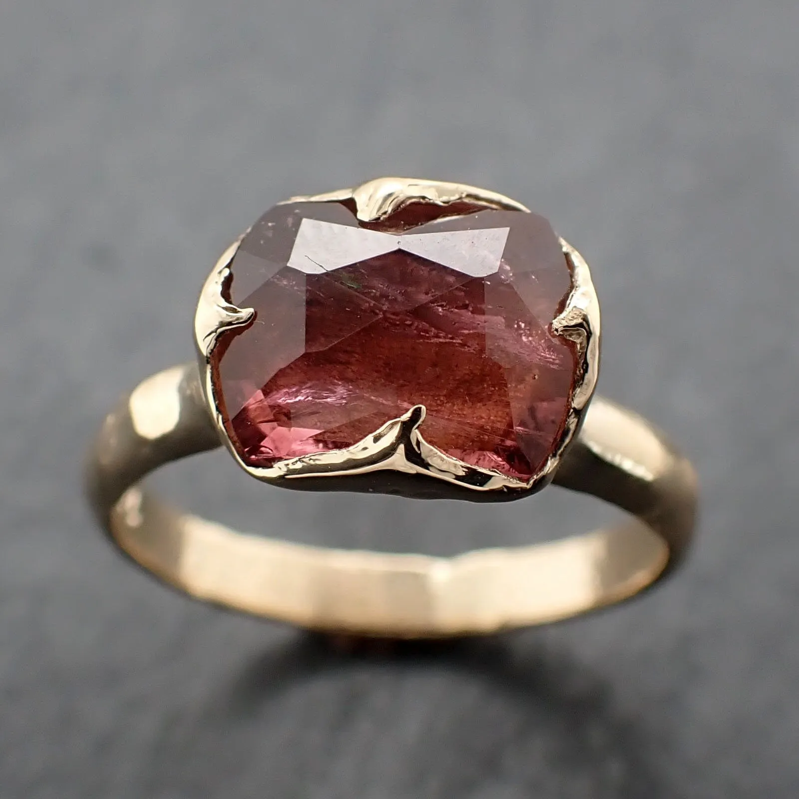 Fancy cut pink Tourmaline Gold Ring Gemstone Solitaire recycled 14k yellow gold statement 3311