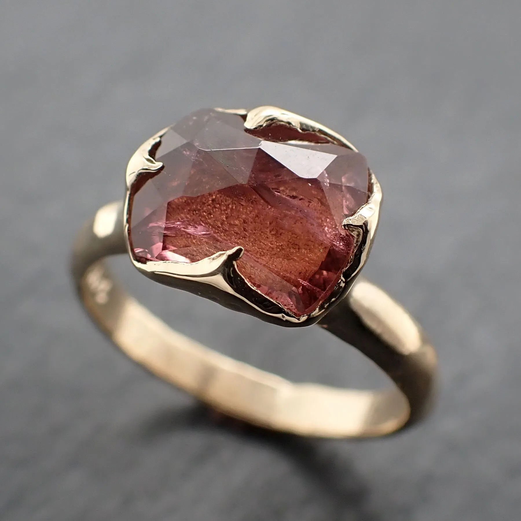Fancy cut pink Tourmaline Gold Ring Gemstone Solitaire recycled 14k yellow gold statement 3311