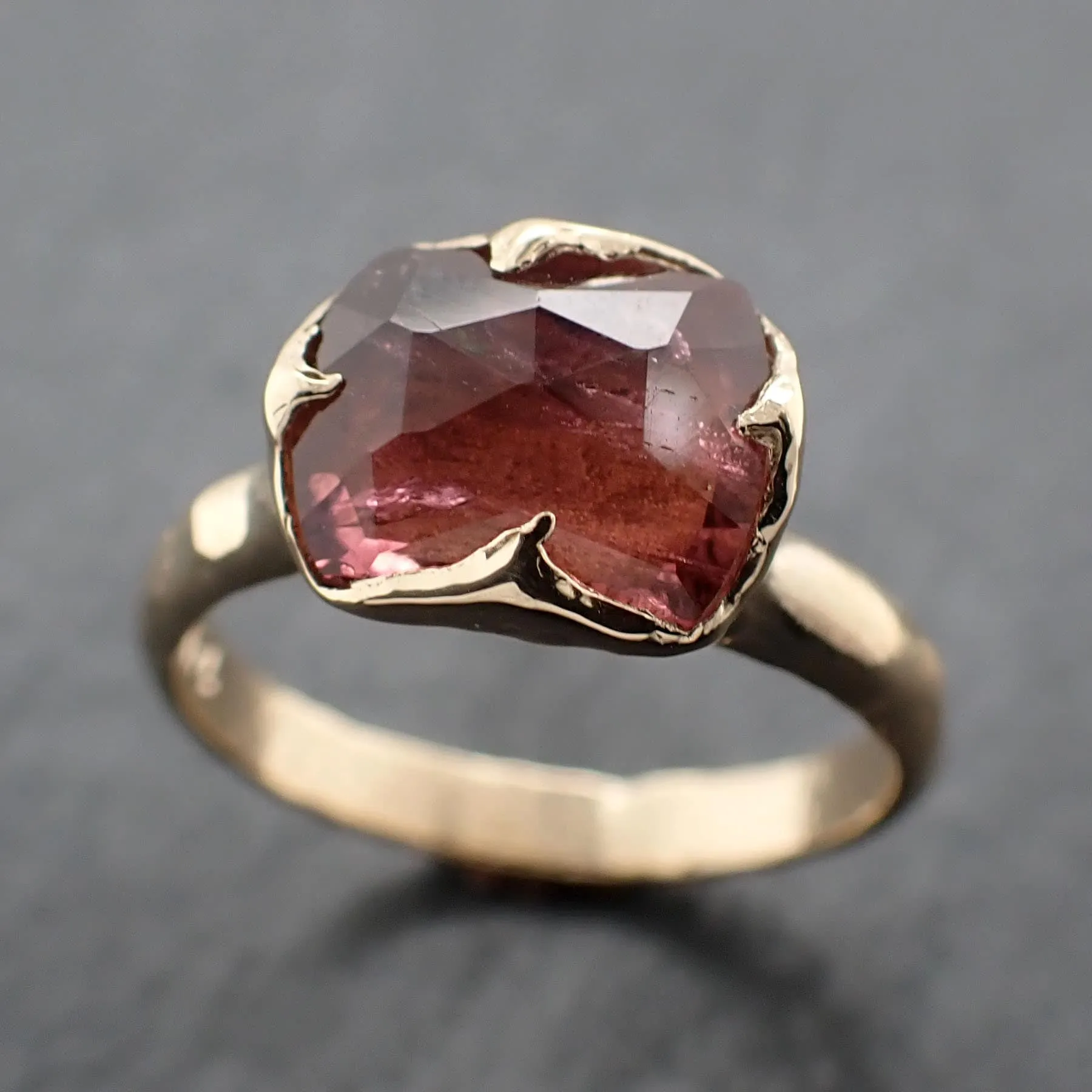 Fancy cut pink Tourmaline Gold Ring Gemstone Solitaire recycled 14k yellow gold statement 3311