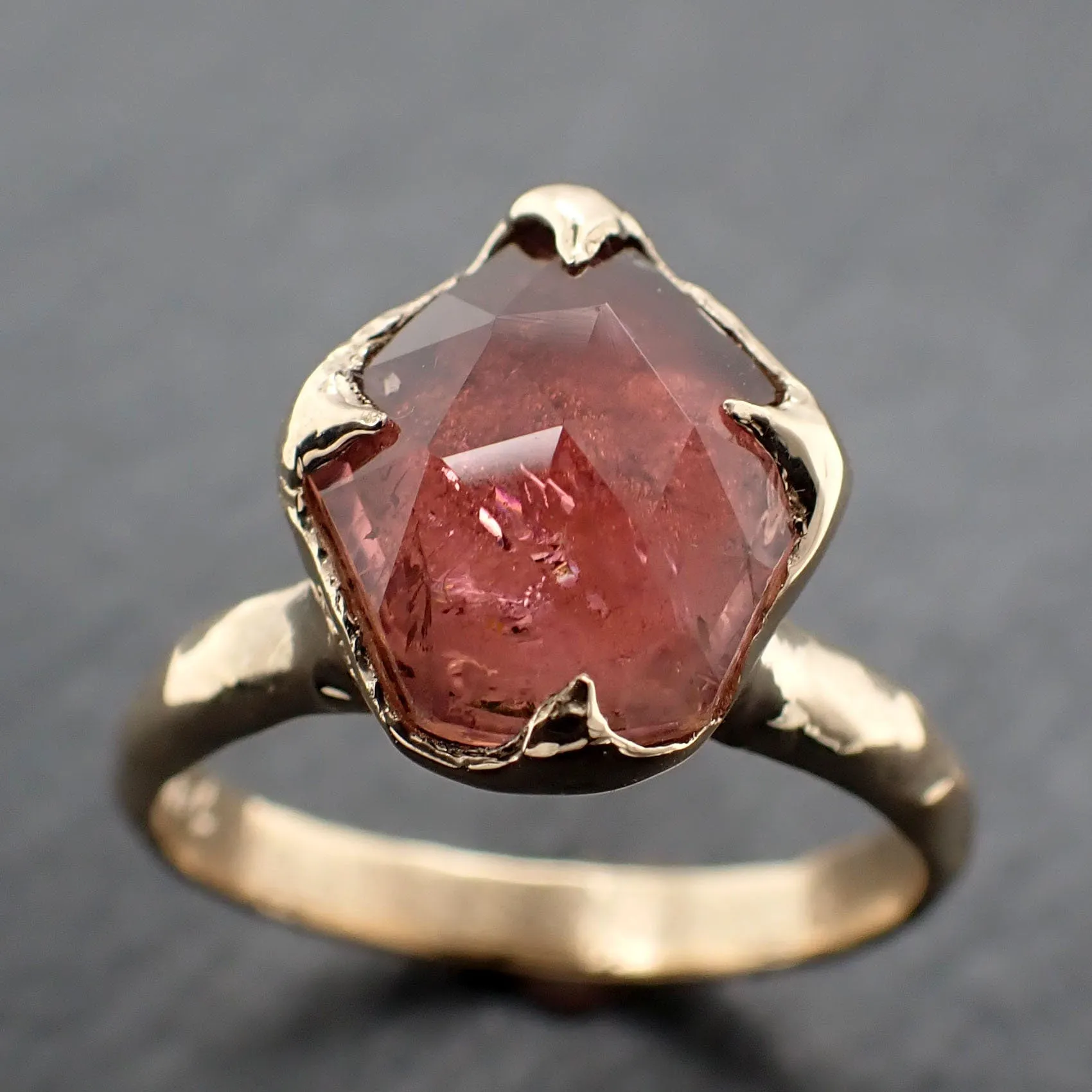 Fancy cut pink Tourmaline Gold Ring Gemstone Solitaire recycled 14k yellow gold statement 3314