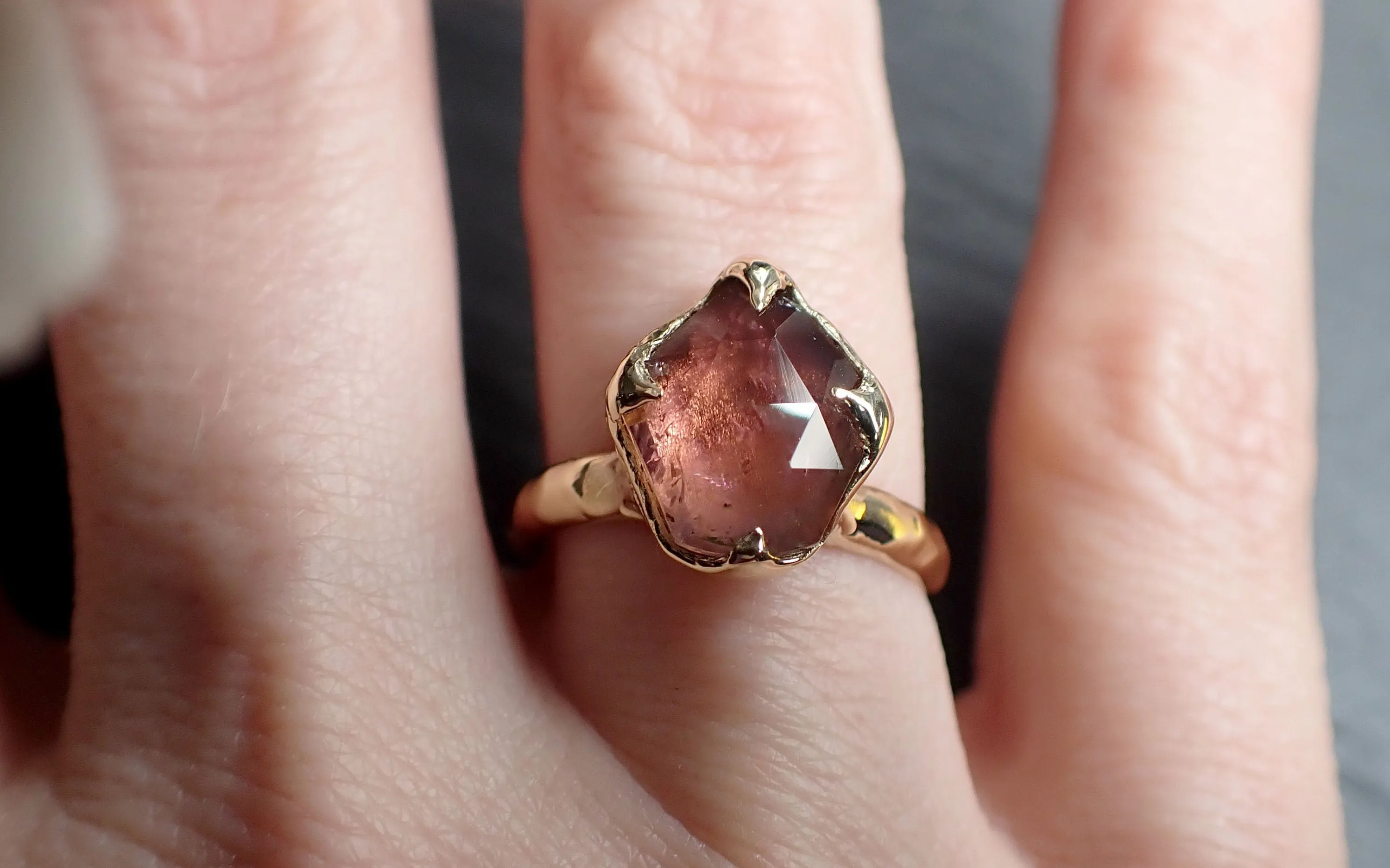 Fancy cut pink Tourmaline Gold Ring Gemstone Solitaire recycled 14k yellow gold statement 3314