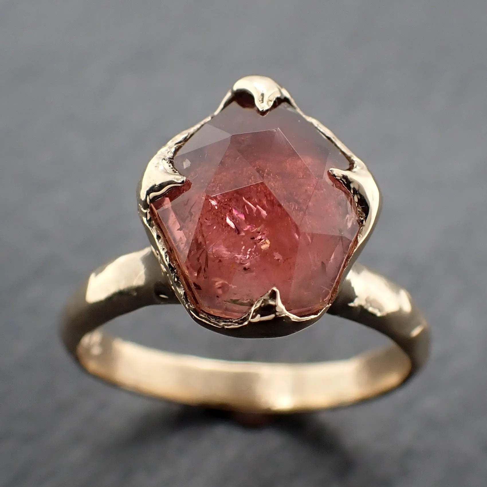 Fancy cut pink Tourmaline Gold Ring Gemstone Solitaire recycled 14k yellow gold statement 3314