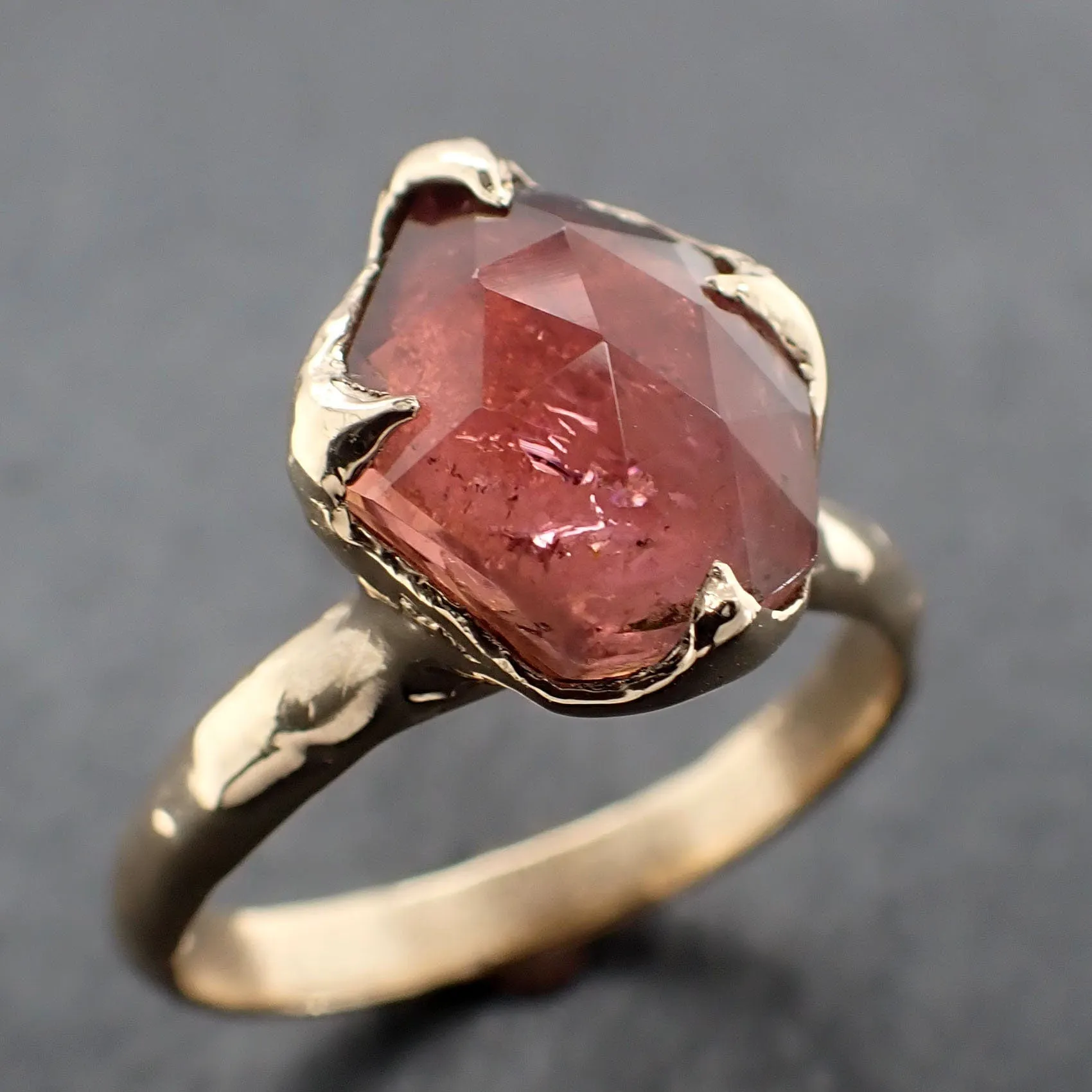 Fancy cut pink Tourmaline Gold Ring Gemstone Solitaire recycled 14k yellow gold statement 3314