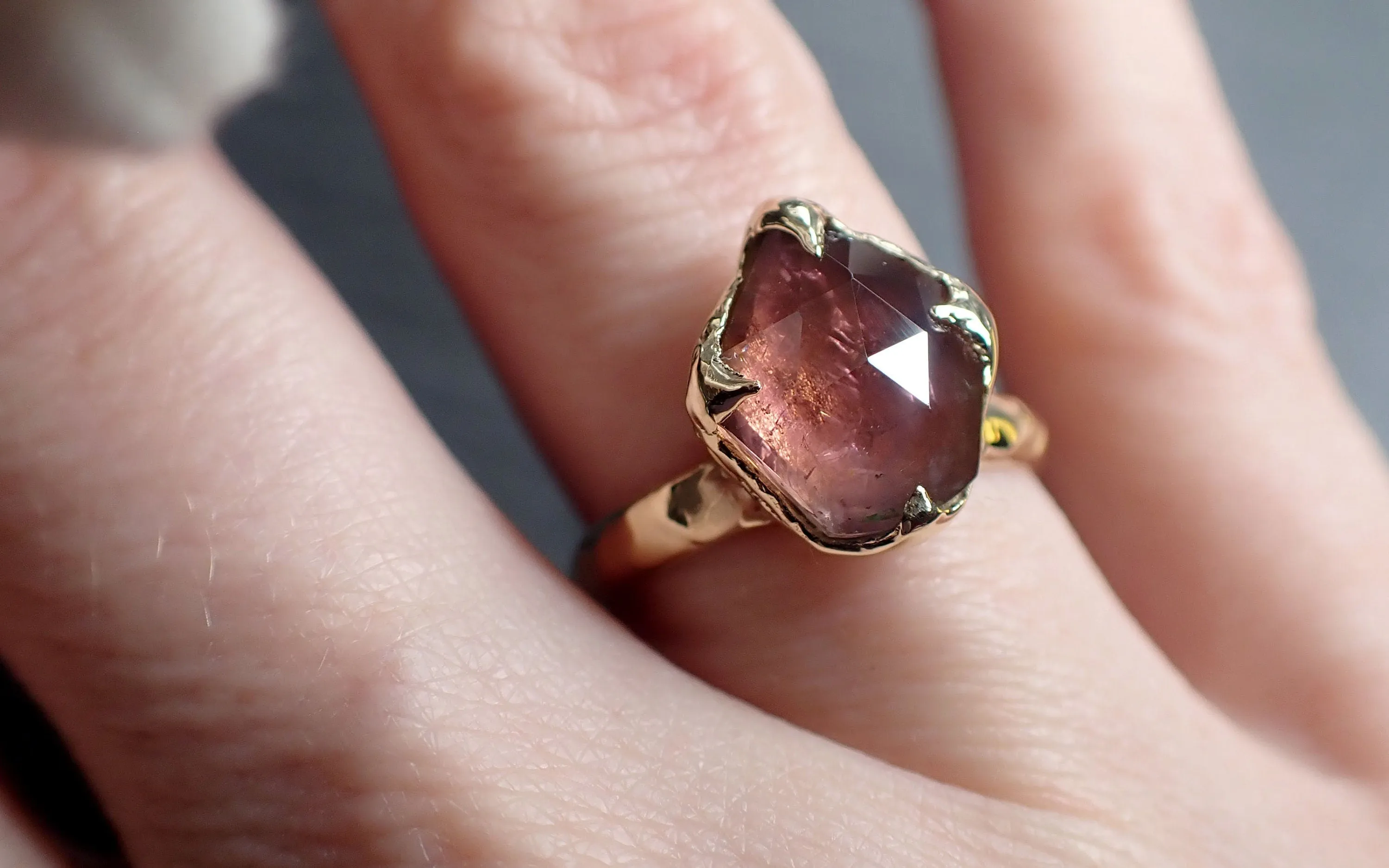 Fancy cut pink Tourmaline Gold Ring Gemstone Solitaire recycled 14k yellow gold statement 3314