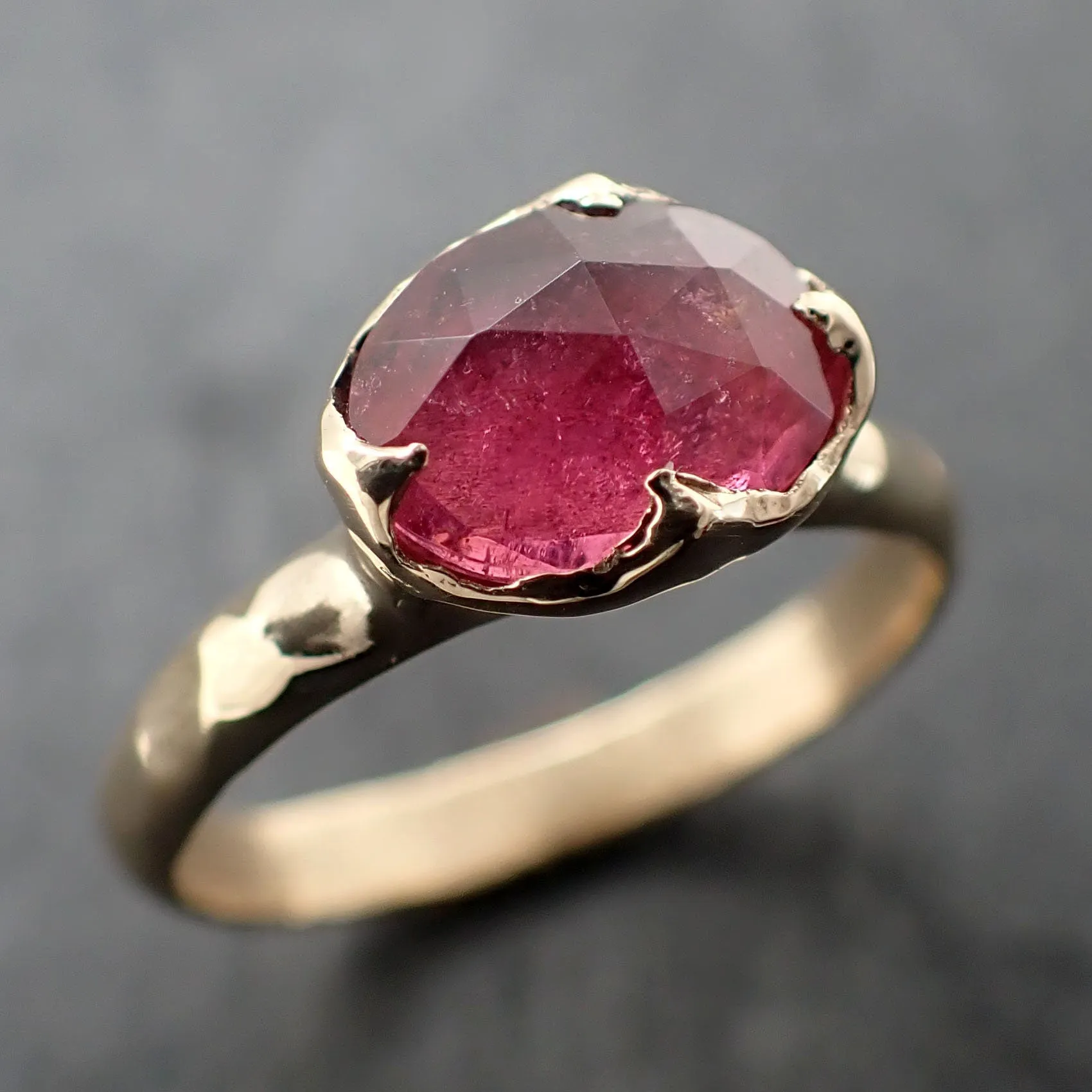 Fancy cut pink Tourmaline Gold Ring Gemstone Solitaire recycled 14k yellow gold statement 3316