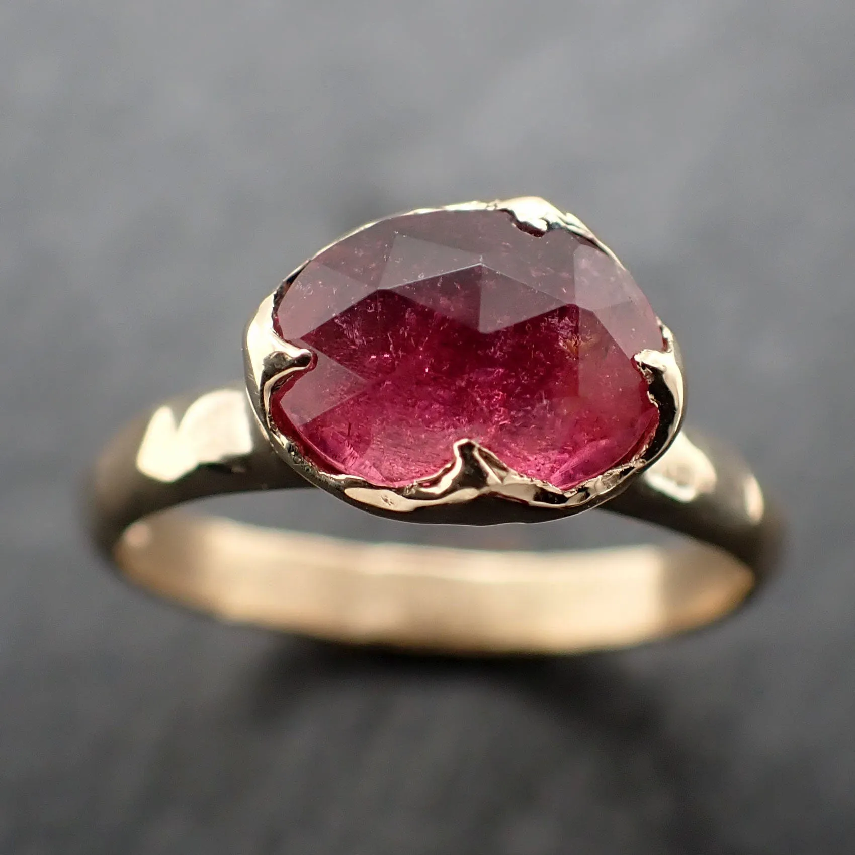 Fancy cut pink Tourmaline Gold Ring Gemstone Solitaire recycled 14k yellow gold statement 3316