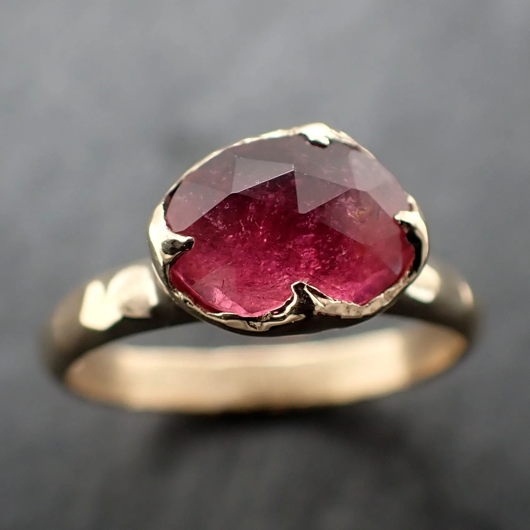 Fancy cut pink Tourmaline Gold Ring Gemstone Solitaire recycled 14k yellow gold statement 3316