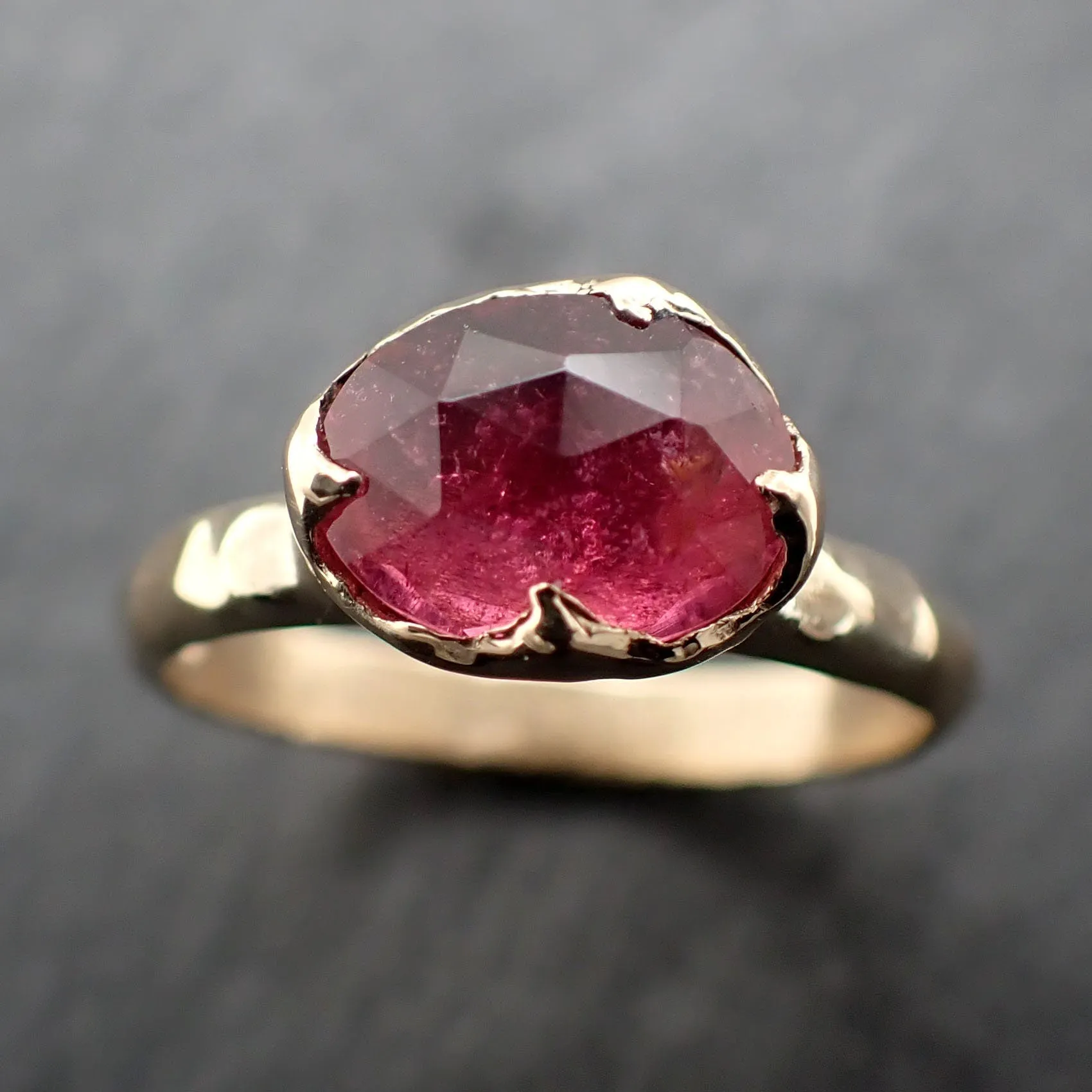 Fancy cut pink Tourmaline Gold Ring Gemstone Solitaire recycled 14k yellow gold statement 3316