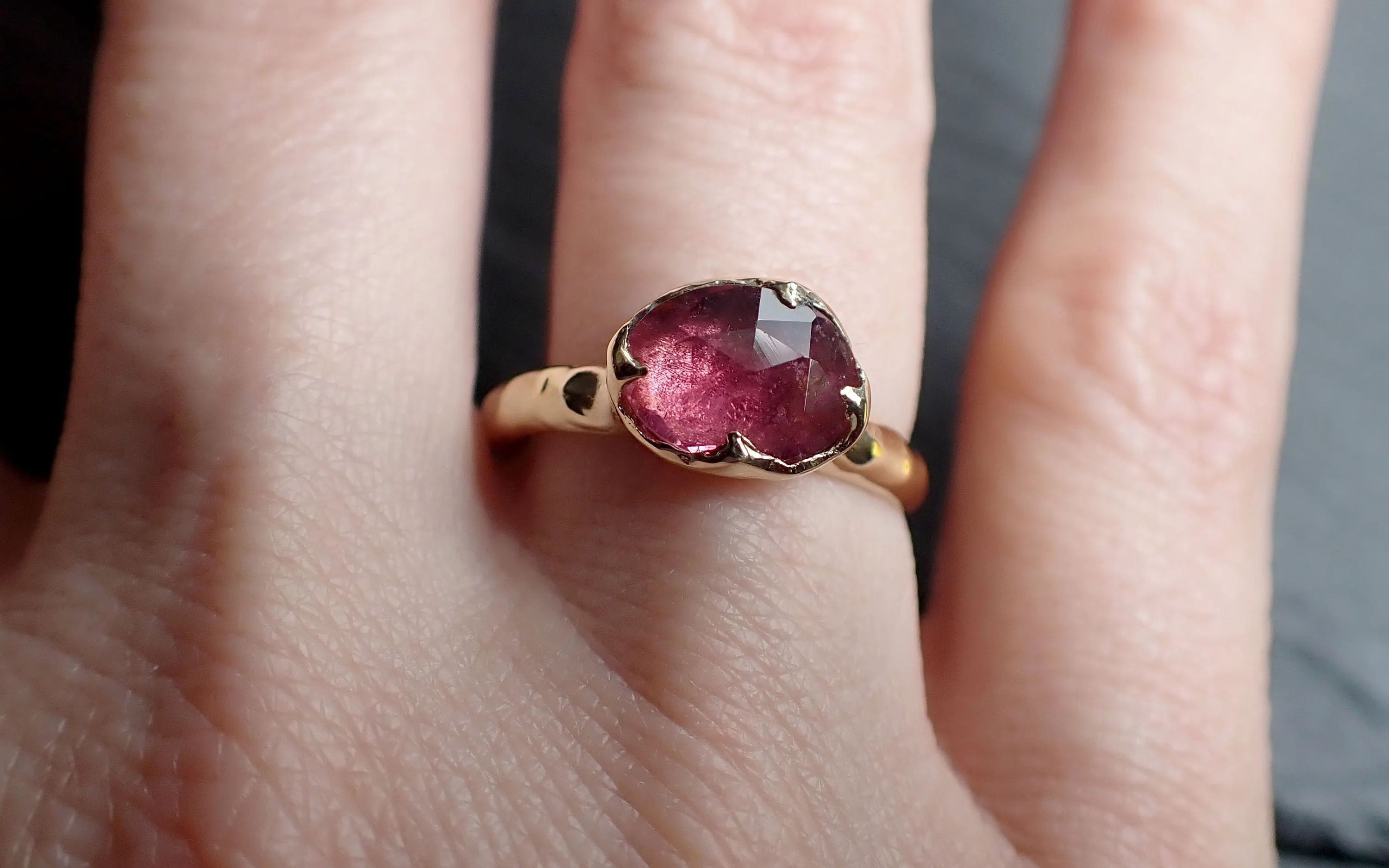 Fancy cut pink Tourmaline Gold Ring Gemstone Solitaire recycled 14k yellow gold statement 3316