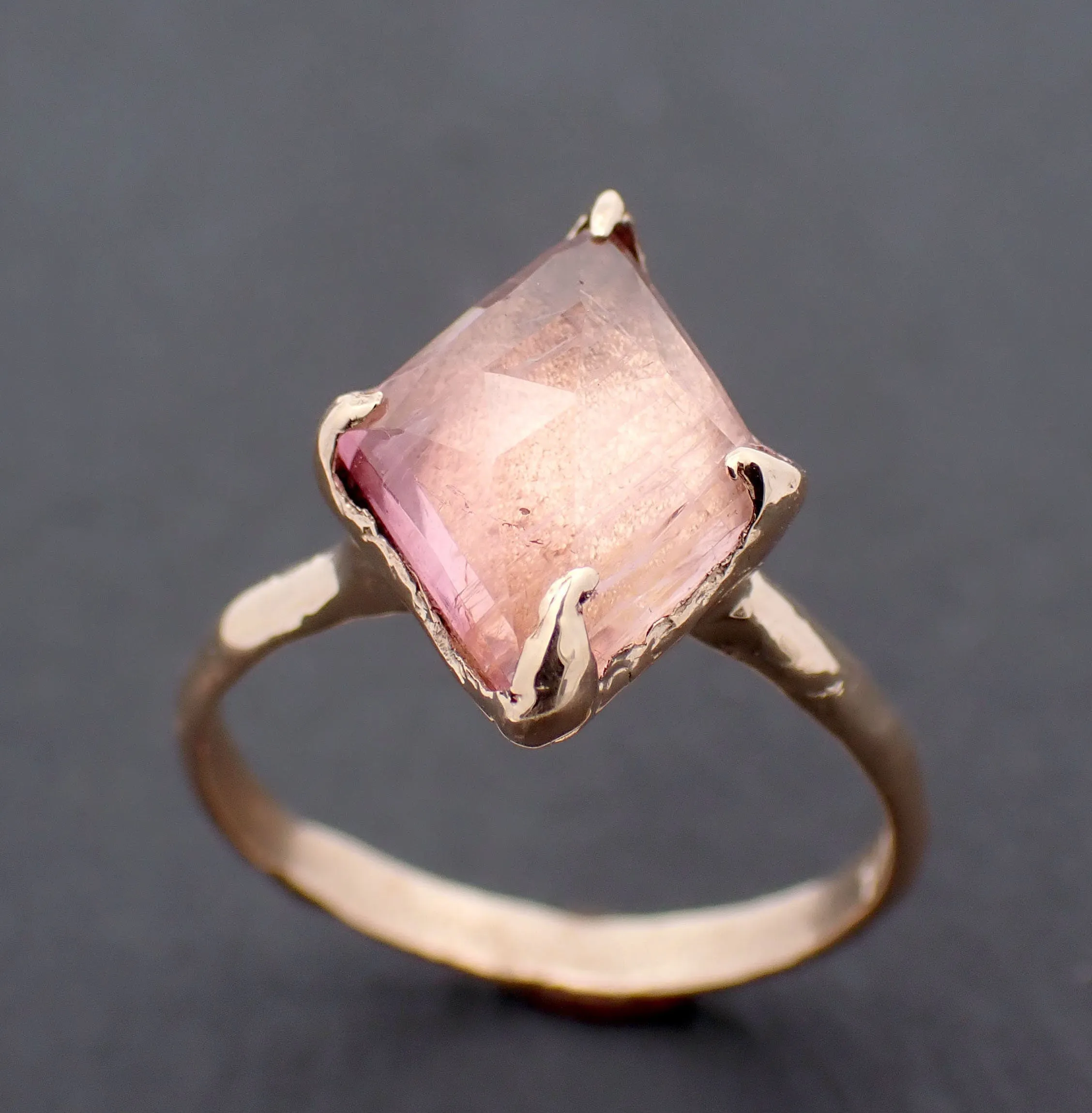 Fancy cut pink Tourmaline Gold Ring Gemstone Solitaire recycled 14k yellow gold statement cocktail statement 3298
