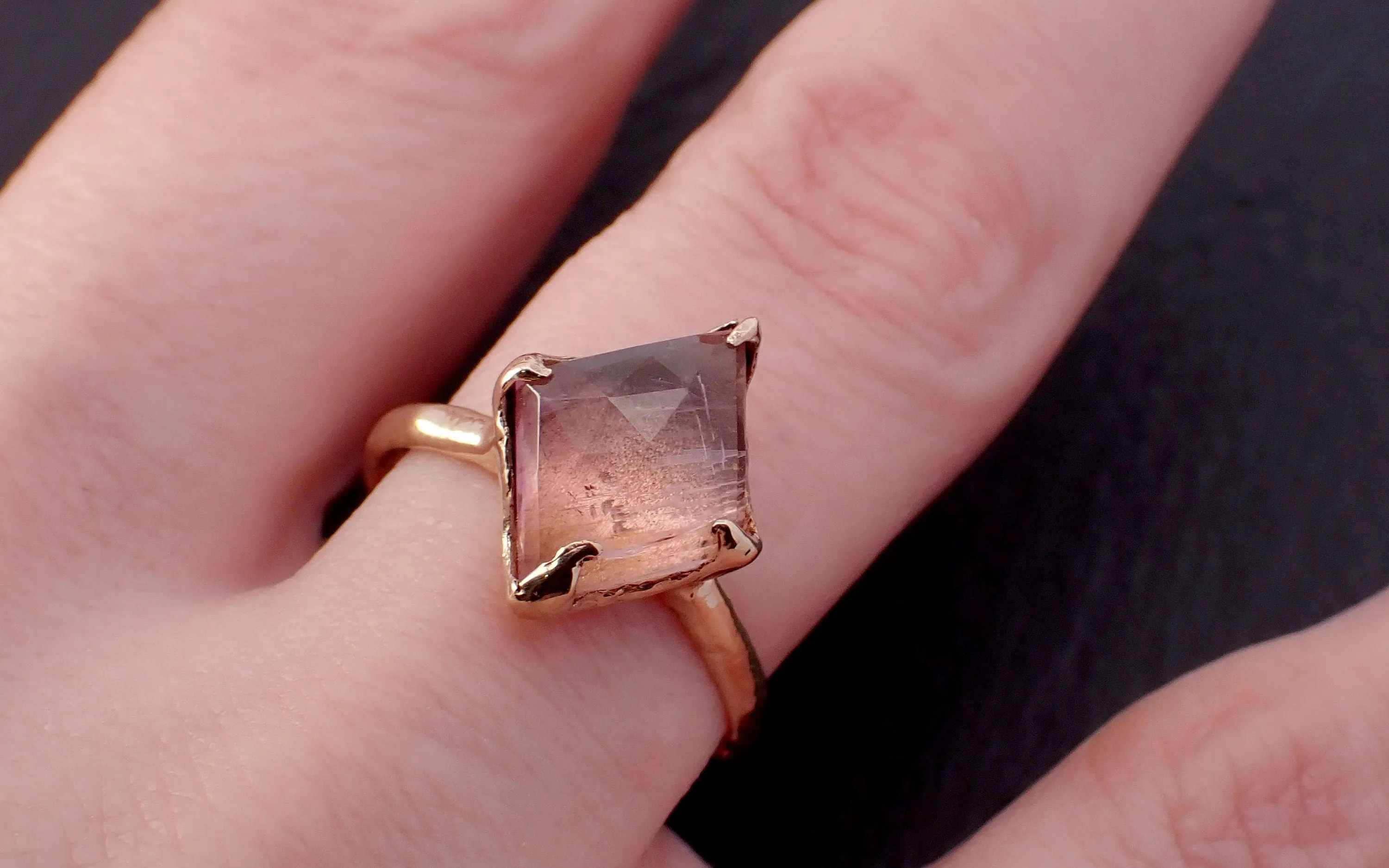 Fancy cut pink Tourmaline Gold Ring Gemstone Solitaire recycled 14k yellow gold statement cocktail statement 3298