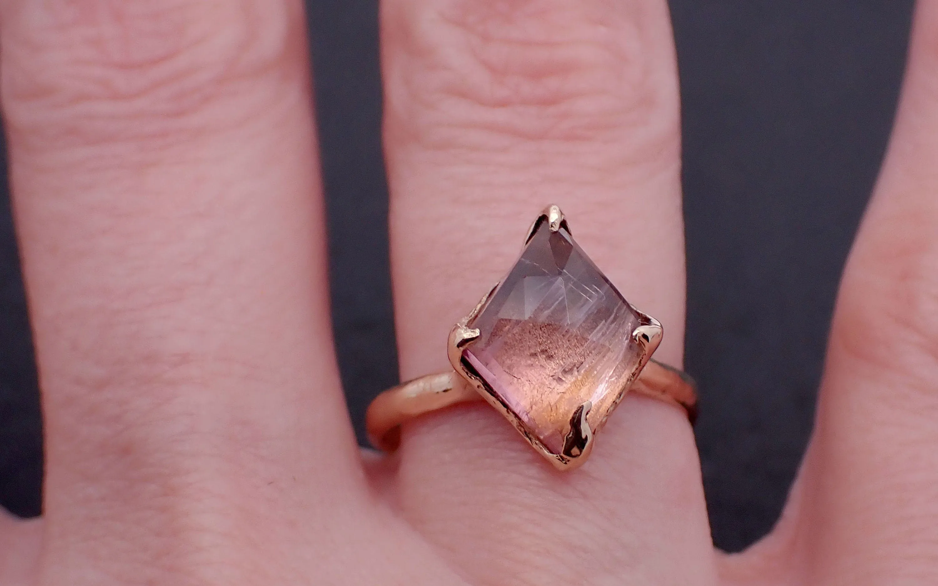 Fancy cut pink Tourmaline Gold Ring Gemstone Solitaire recycled 14k yellow gold statement cocktail statement 3298