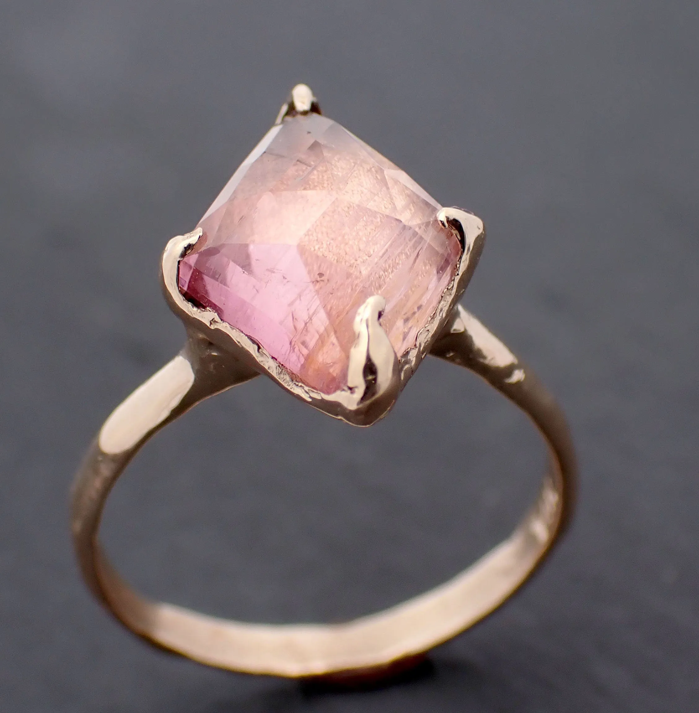 Fancy cut pink Tourmaline Gold Ring Gemstone Solitaire recycled 14k yellow gold statement cocktail statement 3298
