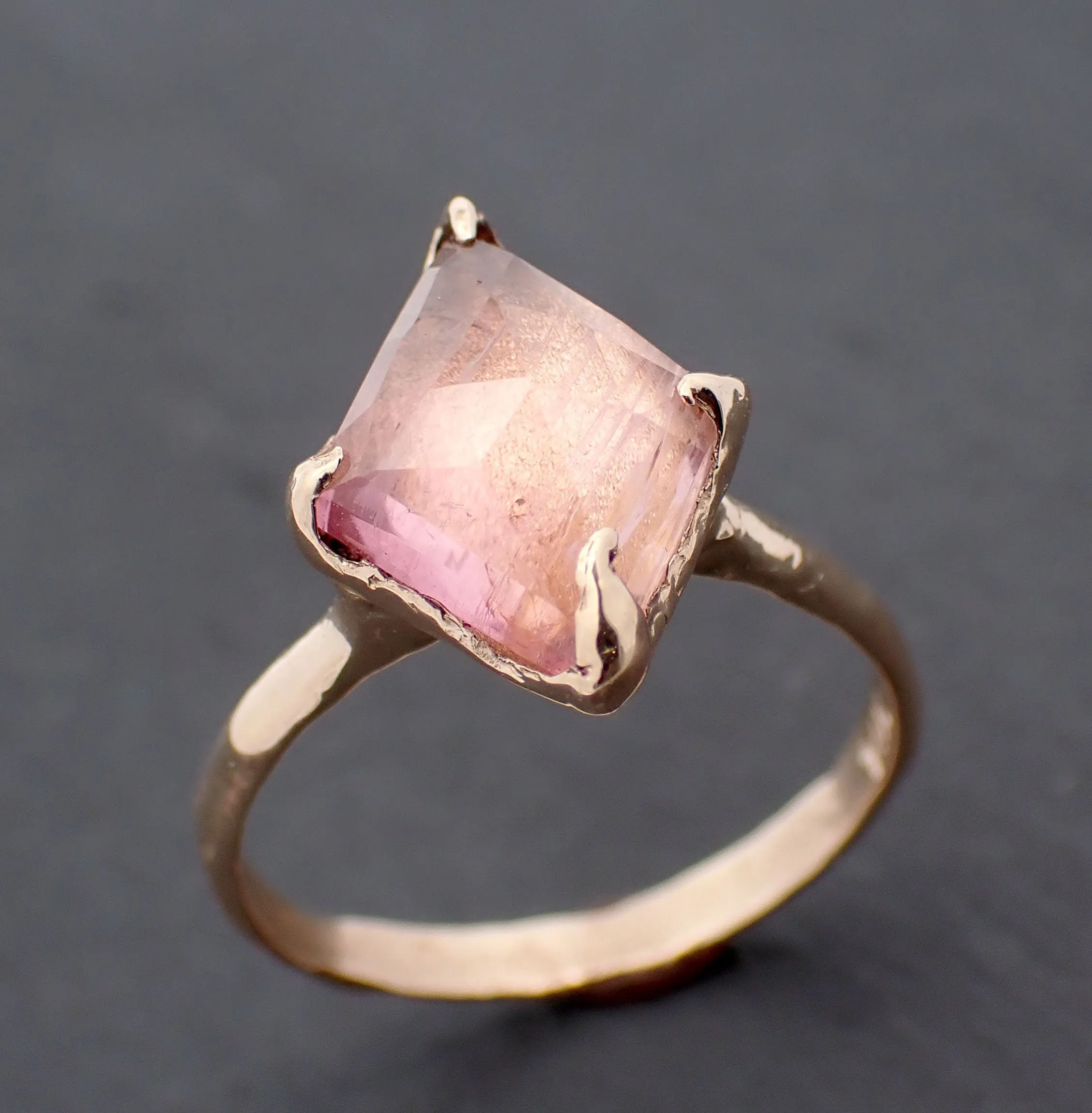 Fancy cut pink Tourmaline Gold Ring Gemstone Solitaire recycled 14k yellow gold statement cocktail statement 3298