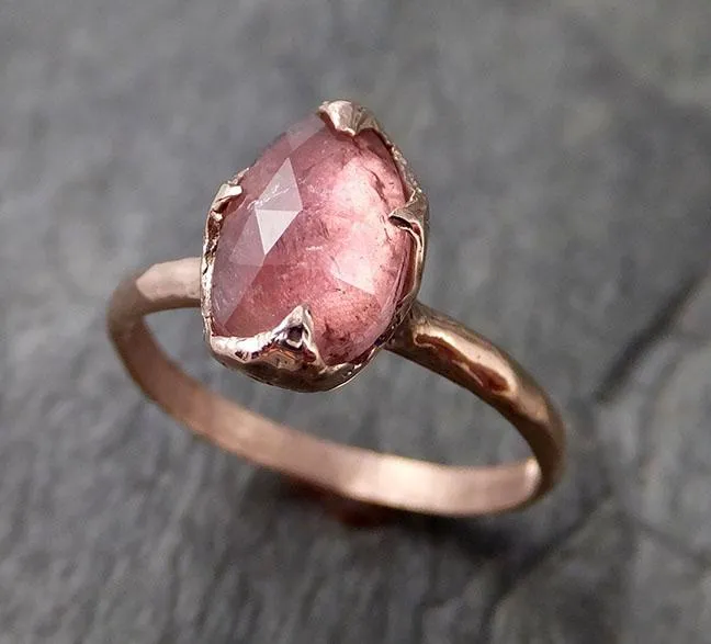 Fancy cut Pink Tourmaline Rose Gold Ring Gemstone Solitaire recycled 14k statement cocktail statement 1213
