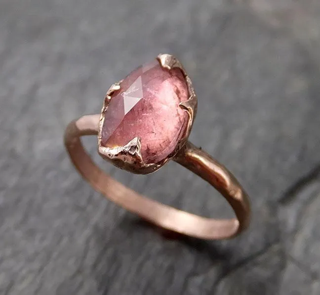 Fancy cut Pink Tourmaline Rose Gold Ring Gemstone Solitaire recycled 14k statement cocktail statement 1213
