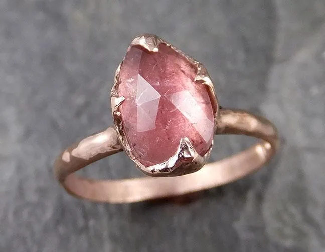 Fancy cut Pink Tourmaline Rose Gold Ring Gemstone Solitaire recycled 14k statement cocktail statement 1213