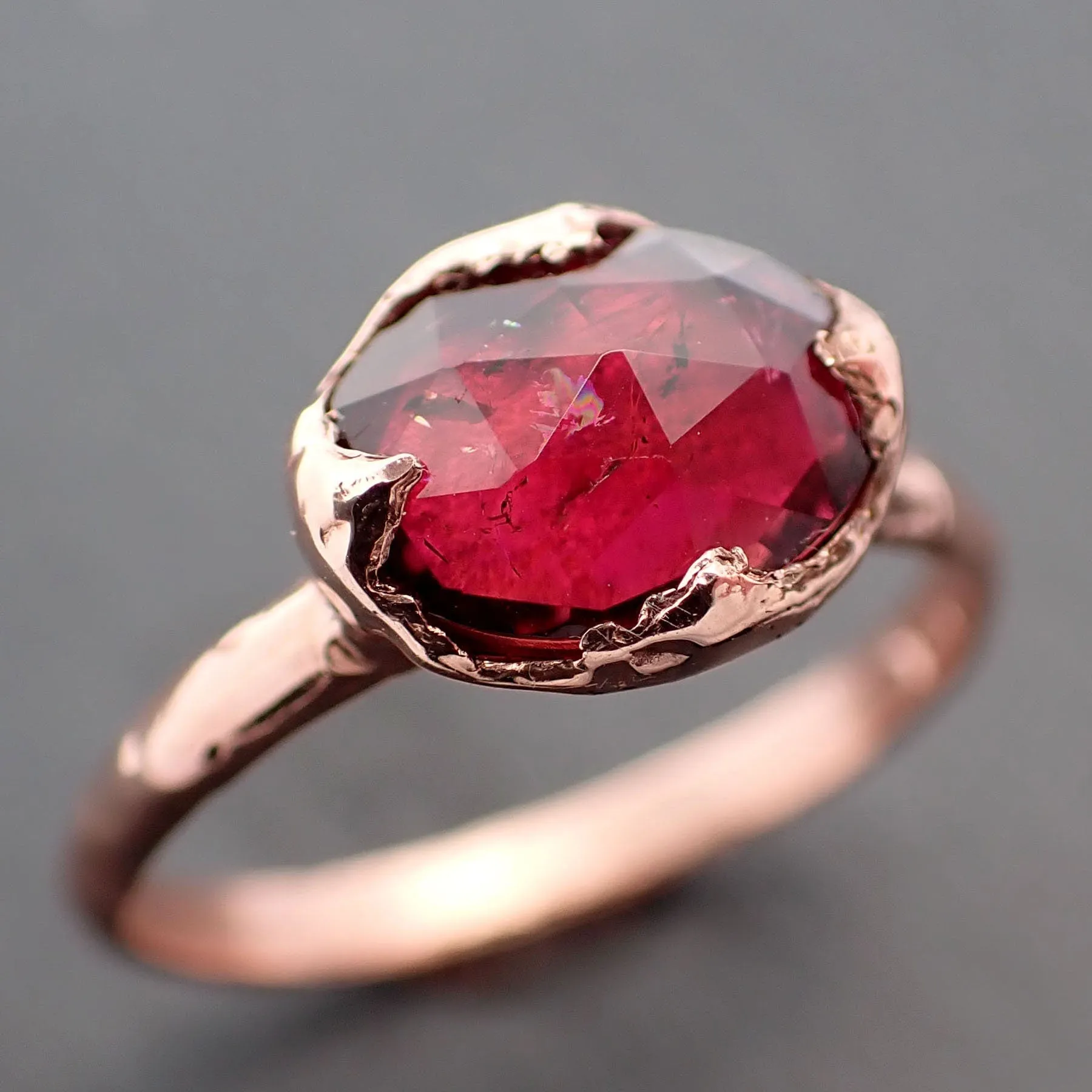 Fancy cut pink Tourmaline Rose Gold Ring Gemstone Solitaire recycled 14k statement cocktail statement 3338
