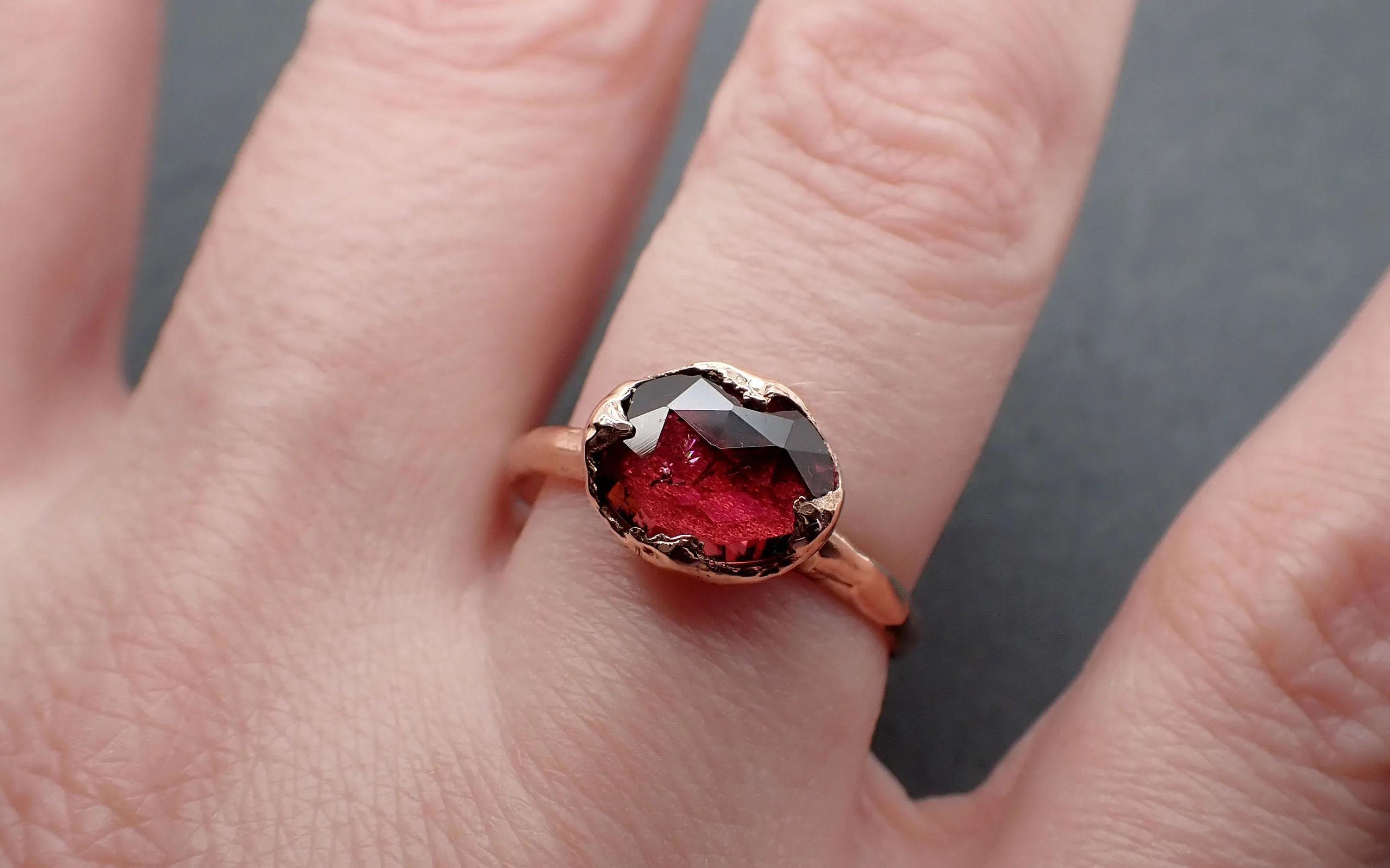 Fancy cut pink Tourmaline Rose Gold Ring Gemstone Solitaire recycled 14k statement cocktail statement 3338