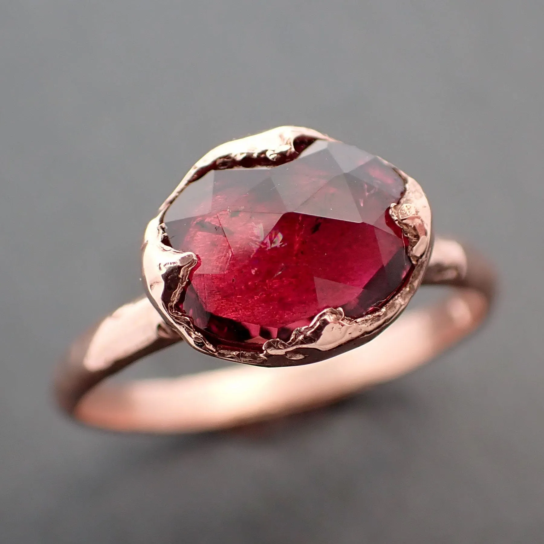 Fancy cut pink Tourmaline Rose Gold Ring Gemstone Solitaire recycled 14k statement cocktail statement 3338
