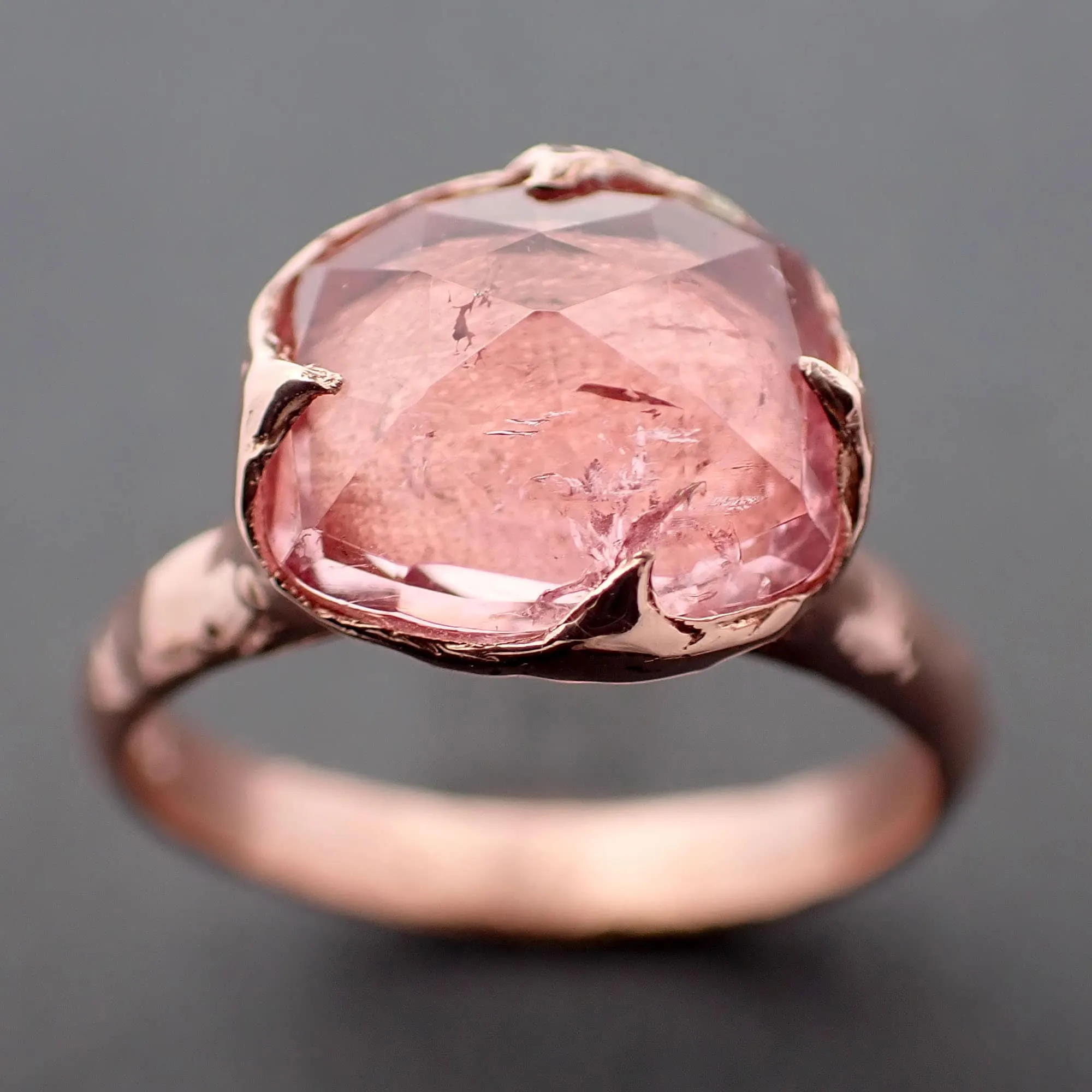 Fancy cut pink Tourmaline Rose Gold Ring Gemstone Solitaire recycled 14k statement cocktail statement 3342