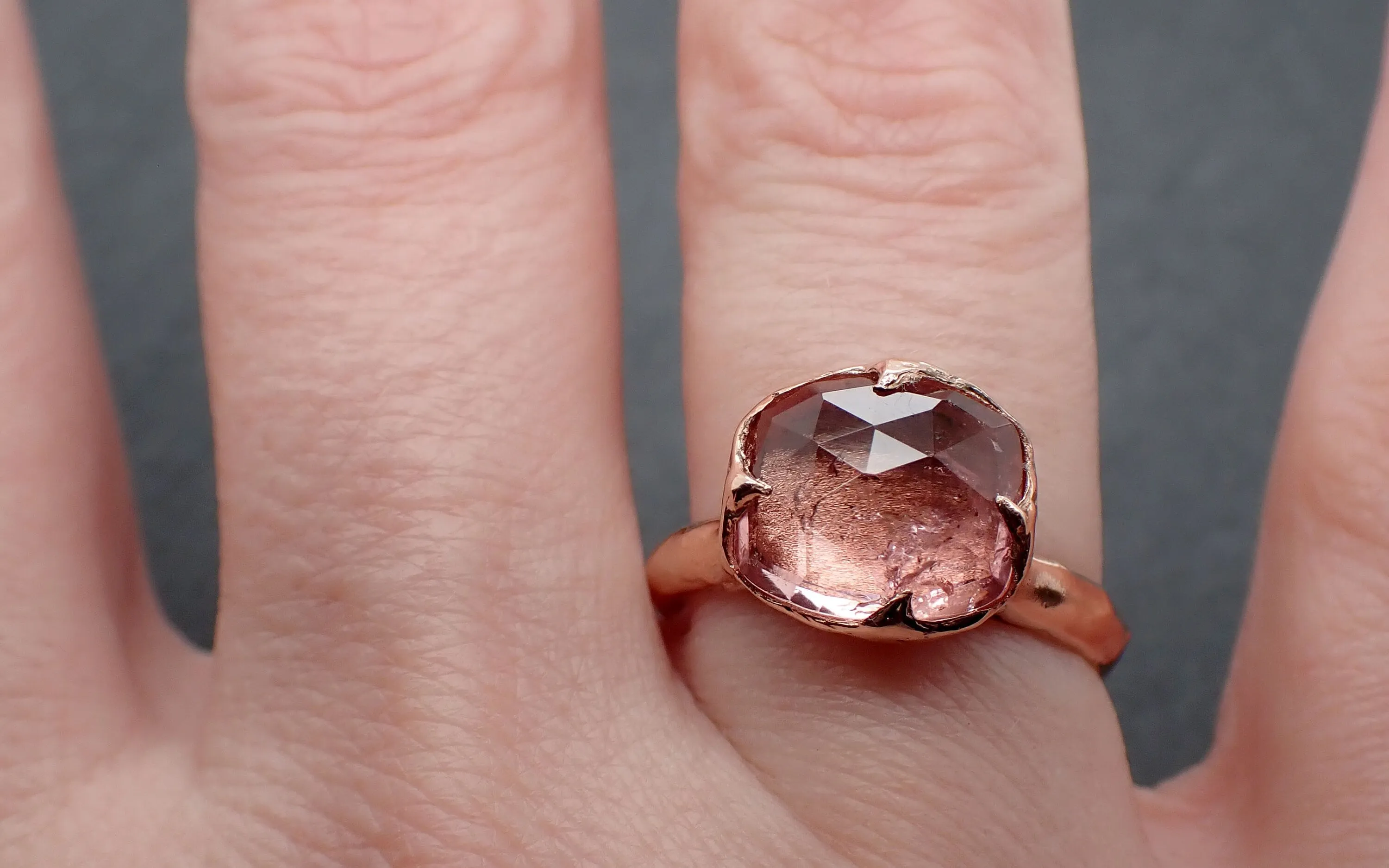 Fancy cut pink Tourmaline Rose Gold Ring Gemstone Solitaire recycled 14k statement cocktail statement 3342