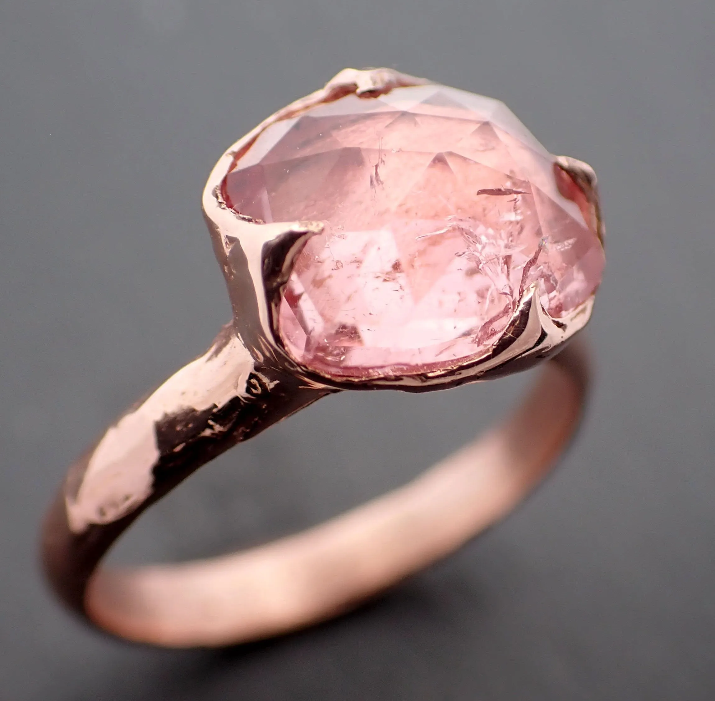 Fancy cut pink Tourmaline Rose Gold Ring Gemstone Solitaire recycled 14k statement cocktail statement 3342